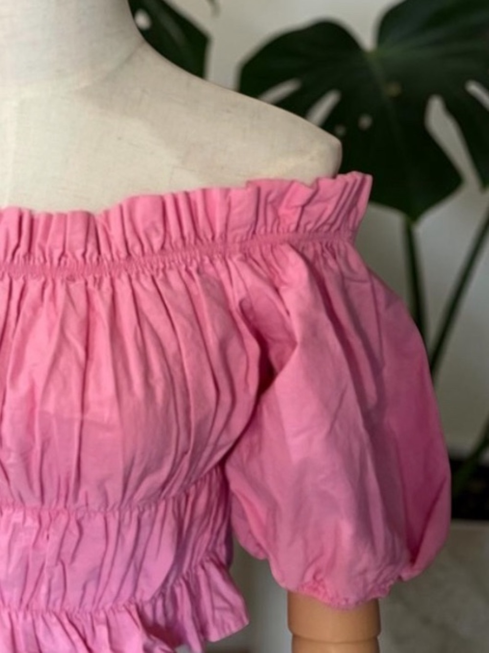 Zara Pink Puff Sleeve Smocked Crop Top Cottagecore Coquette Size M